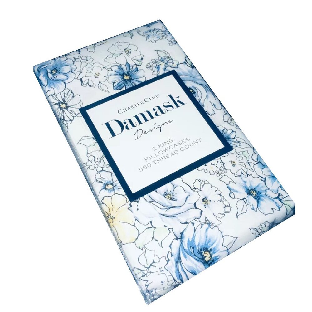 Outlined Floral Cornflower Charter Club Designs 550 TC Cotton KING Pillowcases